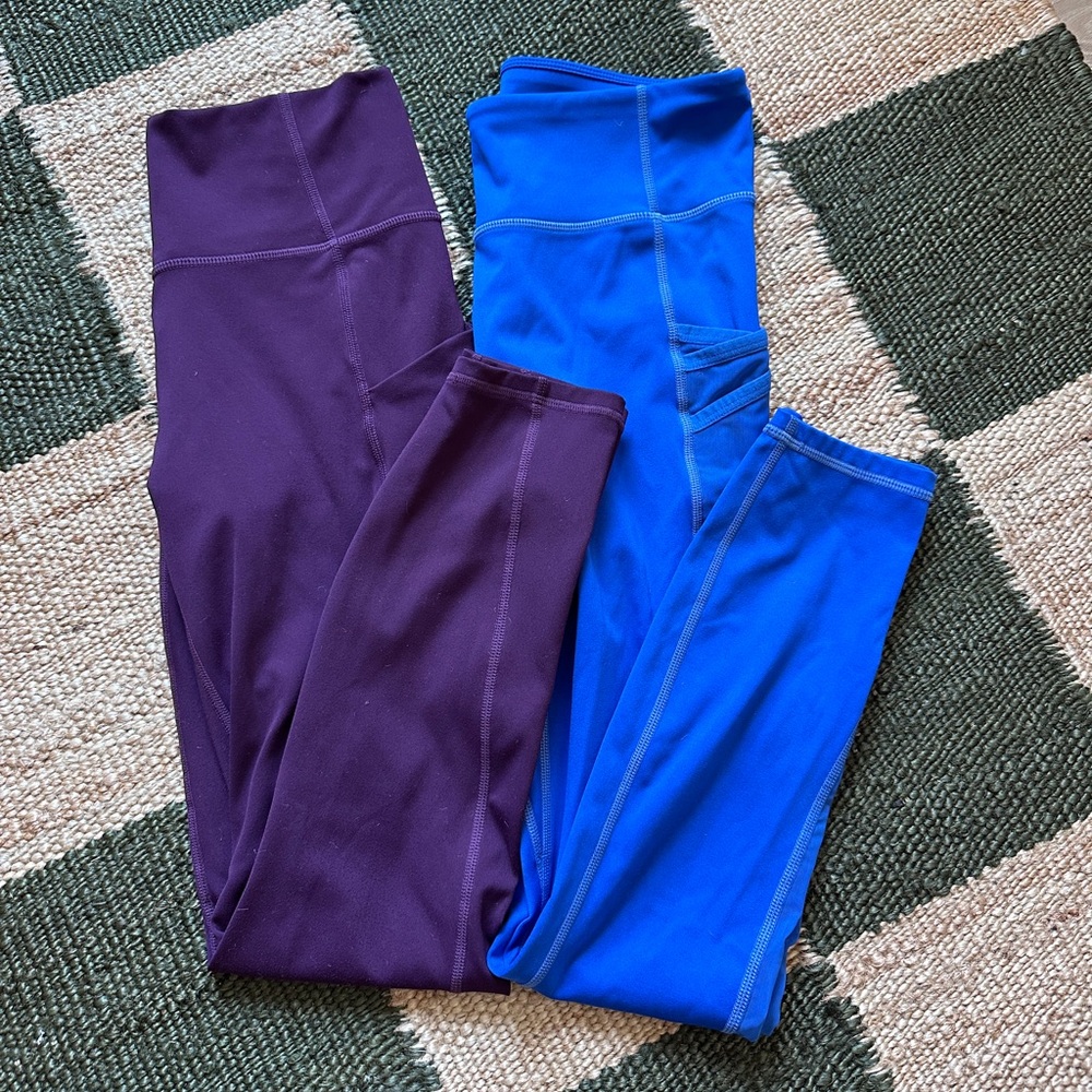 Fabletics High-Waisted Leggings 7/8 Length, Purple and Blue, Size Small